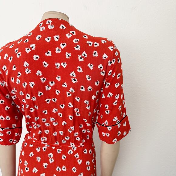 [Ganni] Silvery Crepe V-Neck Floral Print Wrap Red Apple Maxi Dress Size Large L - Picture 9 of 14